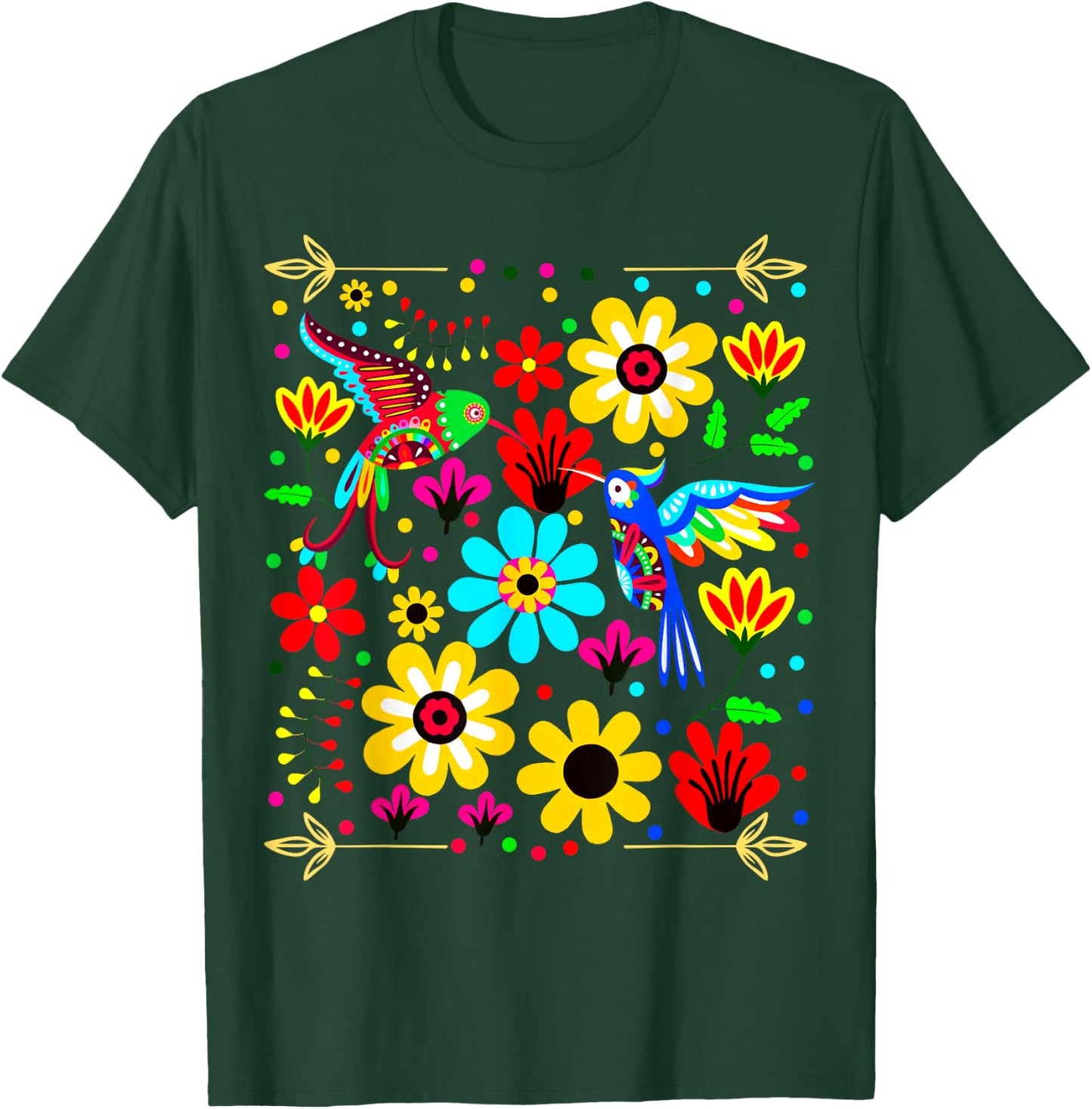 Floral Bird Otomi Mexican Style Mexicano Mexicana T-Shirt - T-Shirt | Forest