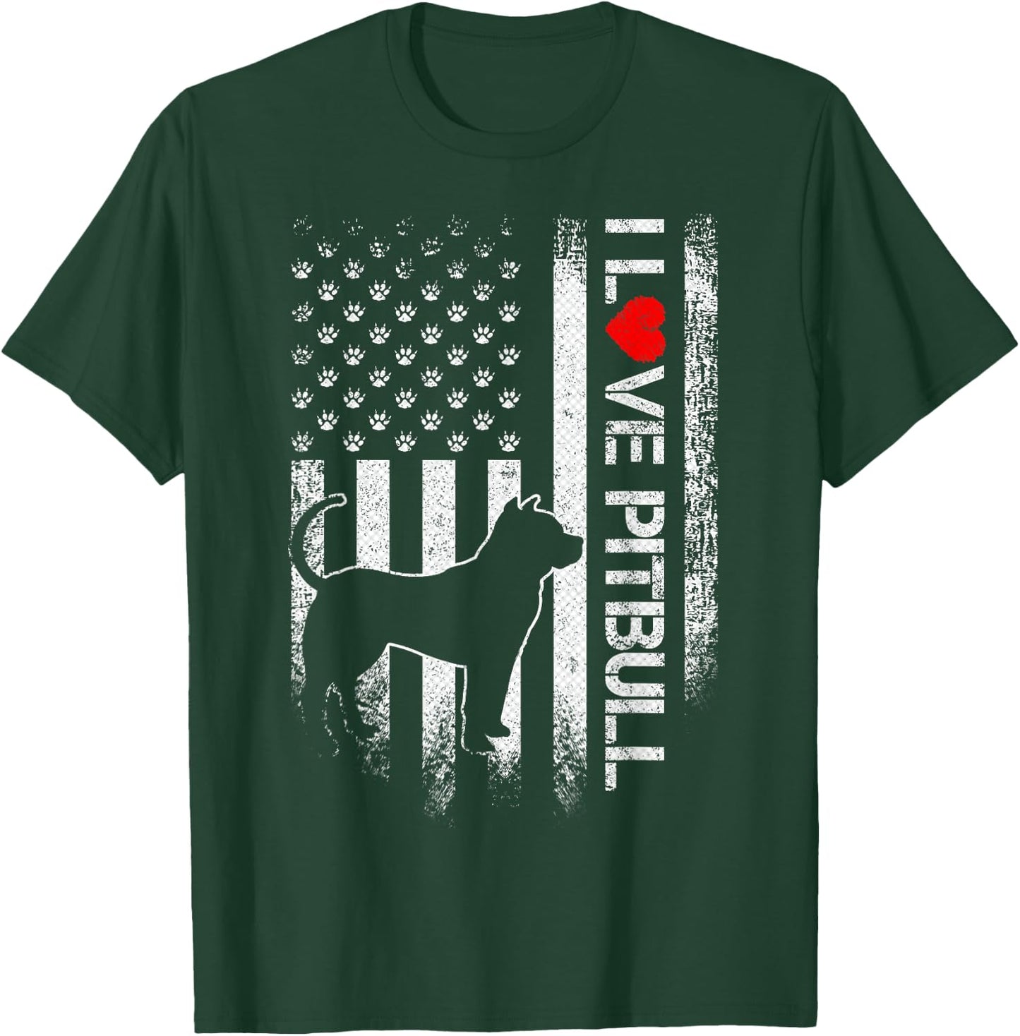 Vintage USA Flag I Love My Pitbull Dog Heart Funny Kids Men T-Shirt - T-Shirt | Forest