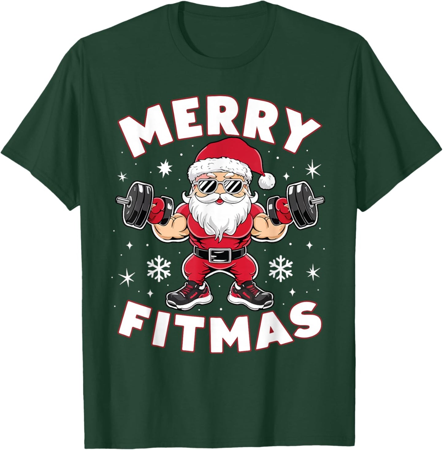 Christmas Santa Xmas Fitness Ugly Christmas Merry Fitmas T-Shirt - T-Shirt | Forest