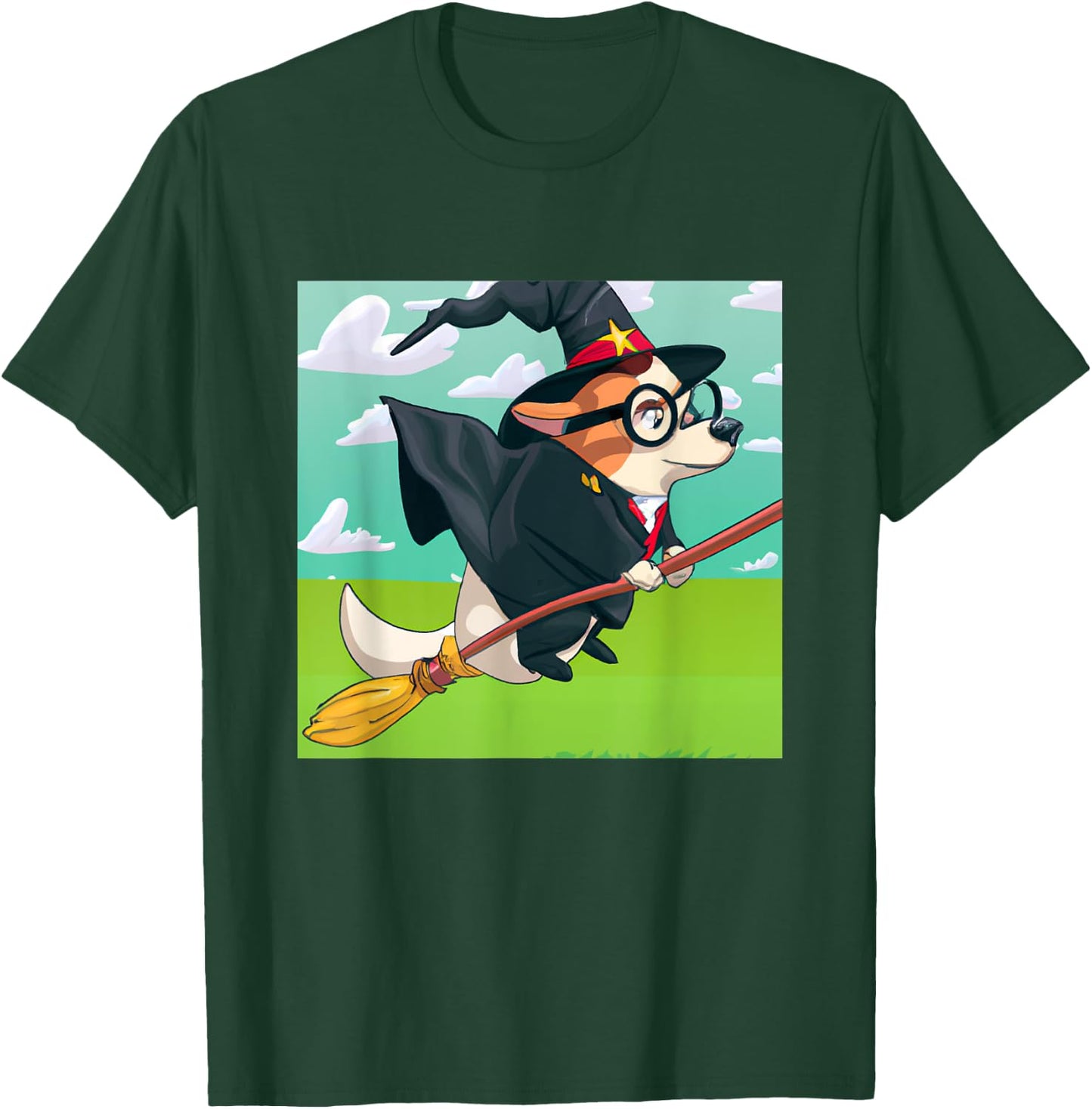 Wizard Corgi Magic Spell Fantasy Witchcraft Flying T-Shirt - T-Shirt | Forest