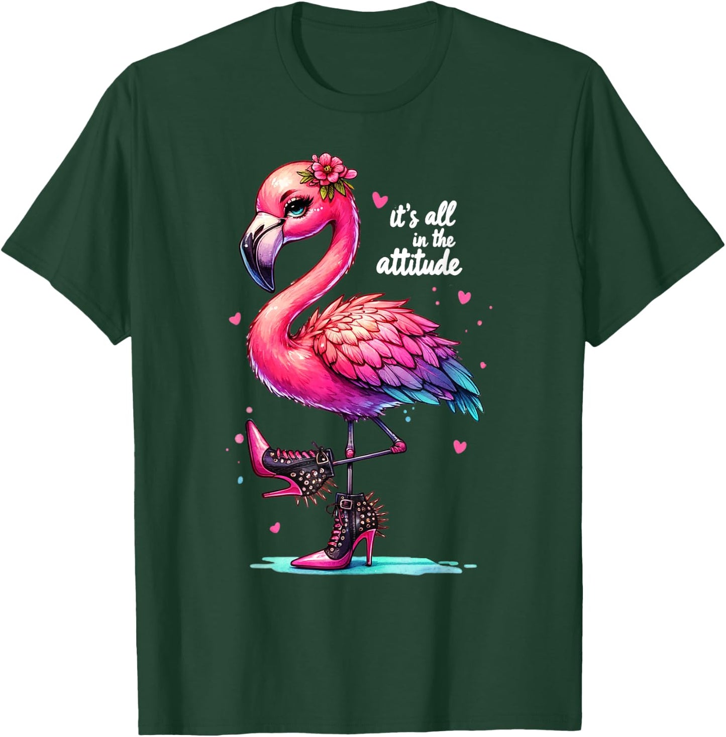 Cute Flamingo Spike Heels It's All in the Attitude Girls T-Shirt - T-Shirt | Forest