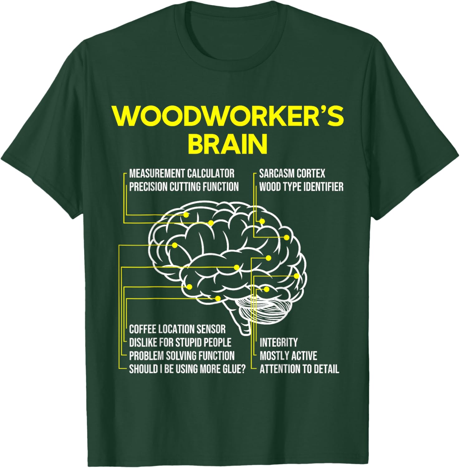 Woodworker's Brain Funny Woodworking Carpenter T-Shirt - T-Shirt | Forest