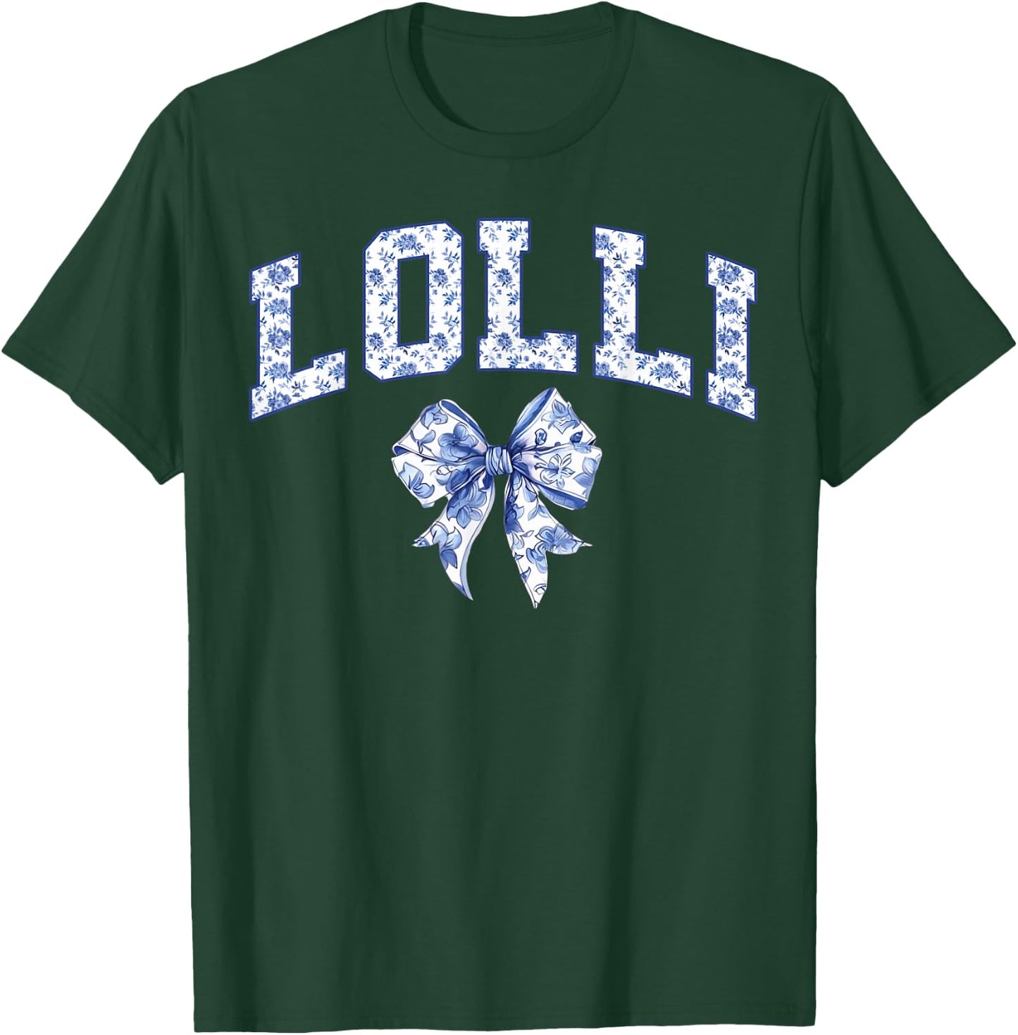 Lolli Coquette Toile Blue Bow Floral Family Matching T-Shirt - T-Shirt | Forest