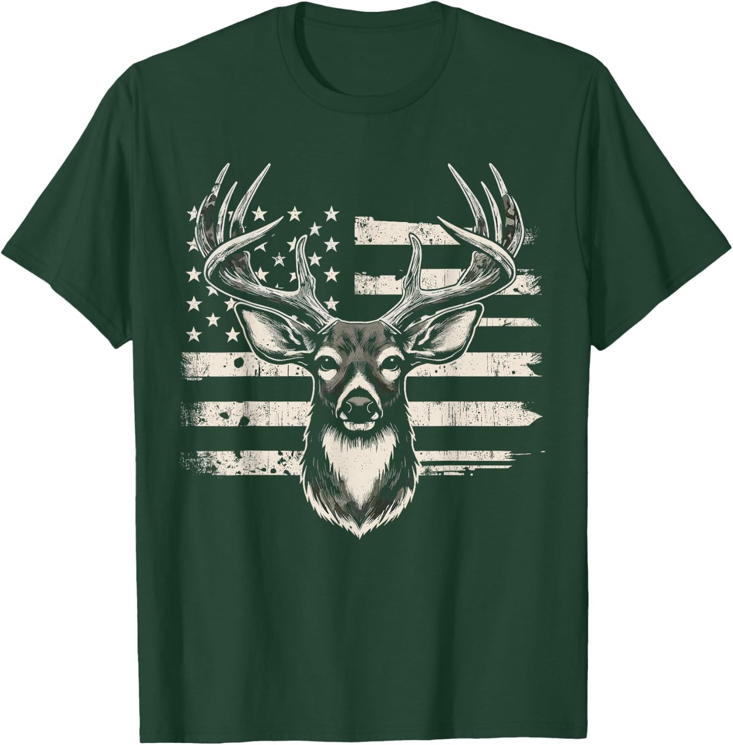Deer Hunting USA Flag American T-Shirt - T-Shirt | Forest