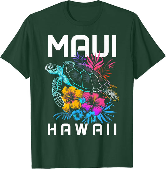 Maui Hawaii Sea Turtle Diving Flower Hawaii Souvenir T-Shirt - T-Shirt | Forest
