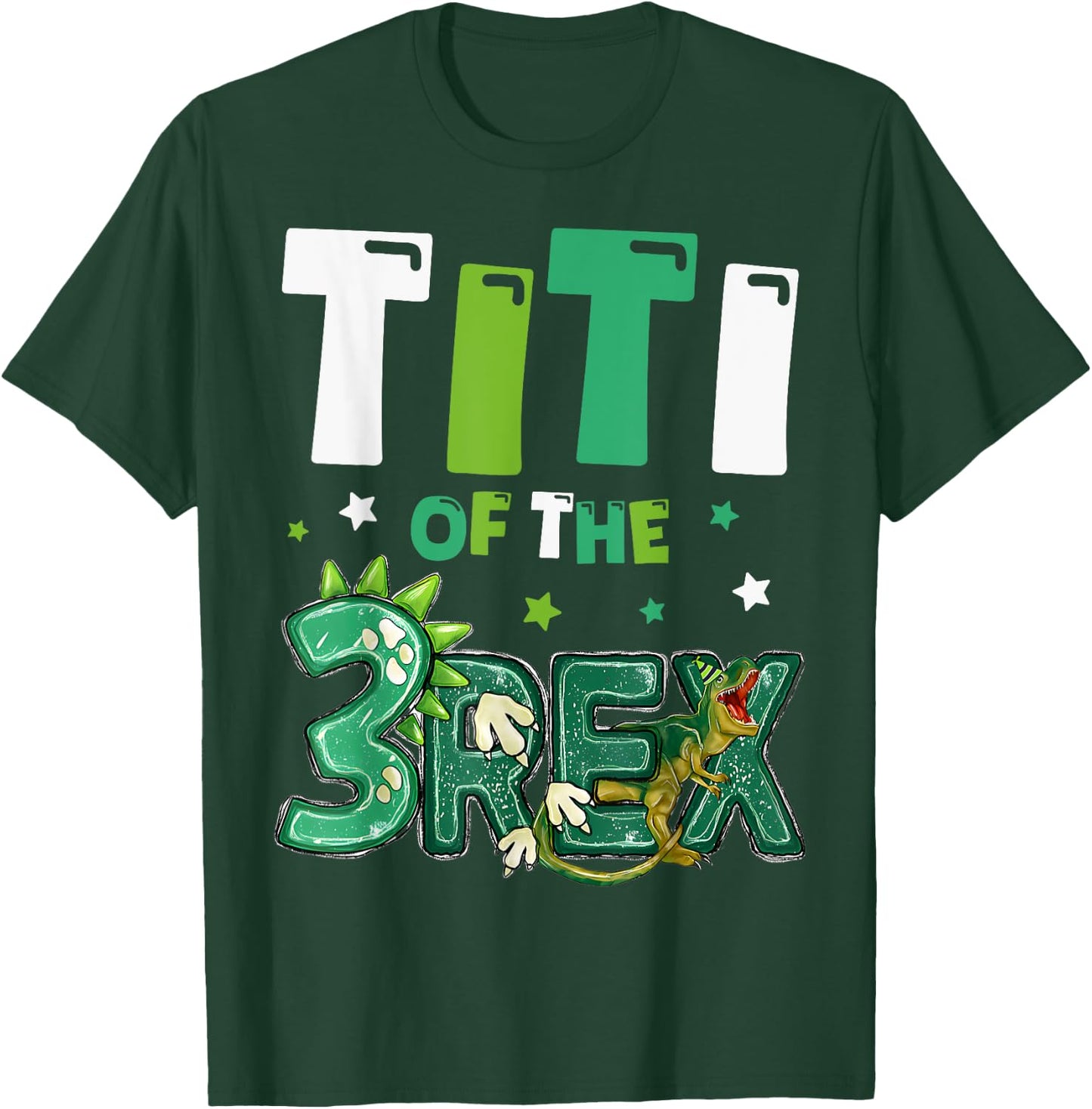Titi of the Three Rex Birthday Dinosaur Family Matching T-Shirt - T-Shirt | Forest