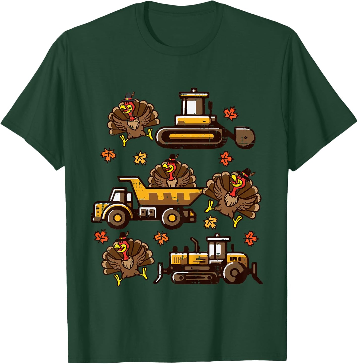 Kids Thanksgiving Construction Trucks Fall Toddler Boys Kid Youth T-Shirt - T-Shirt | Forest