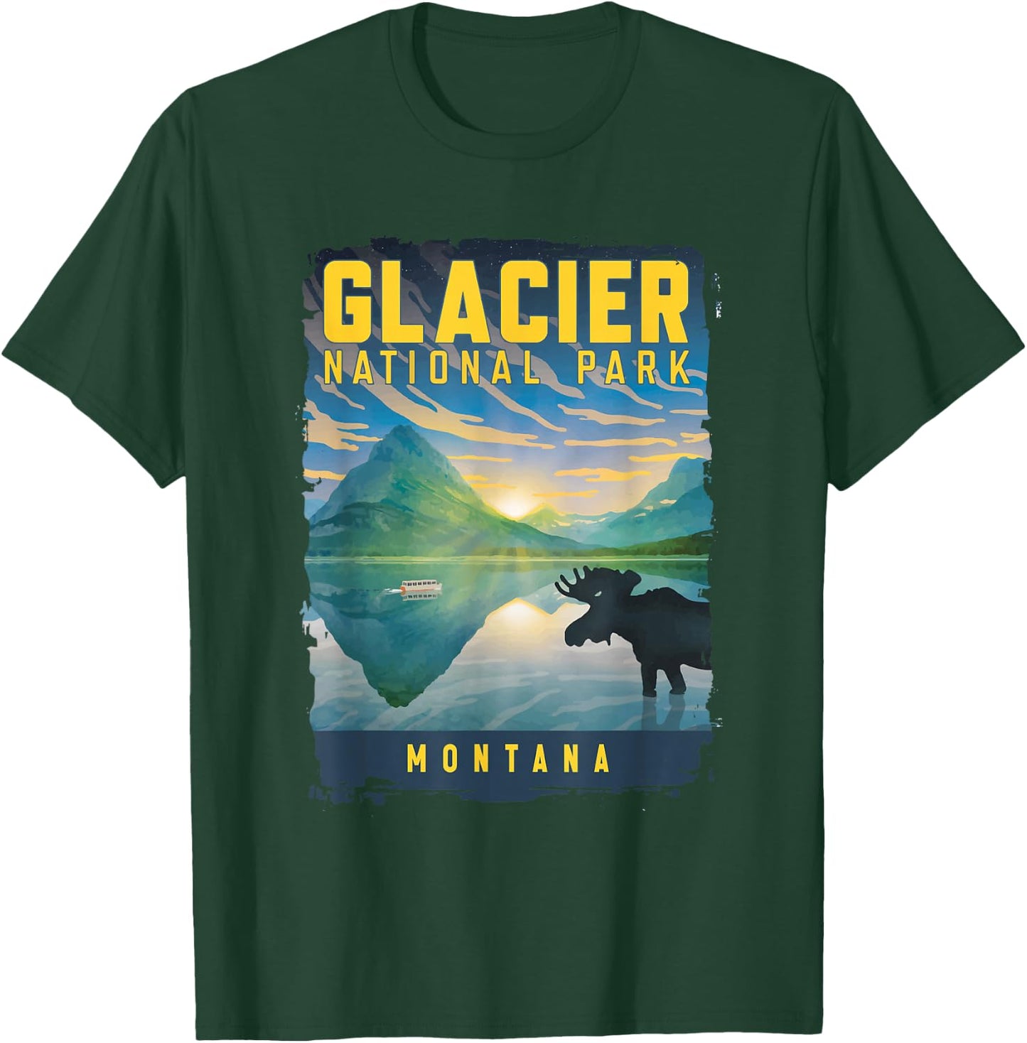 Glacier National Park Montana Moose On A Lake Landscape T-Shirt - T-Shirt | Forest