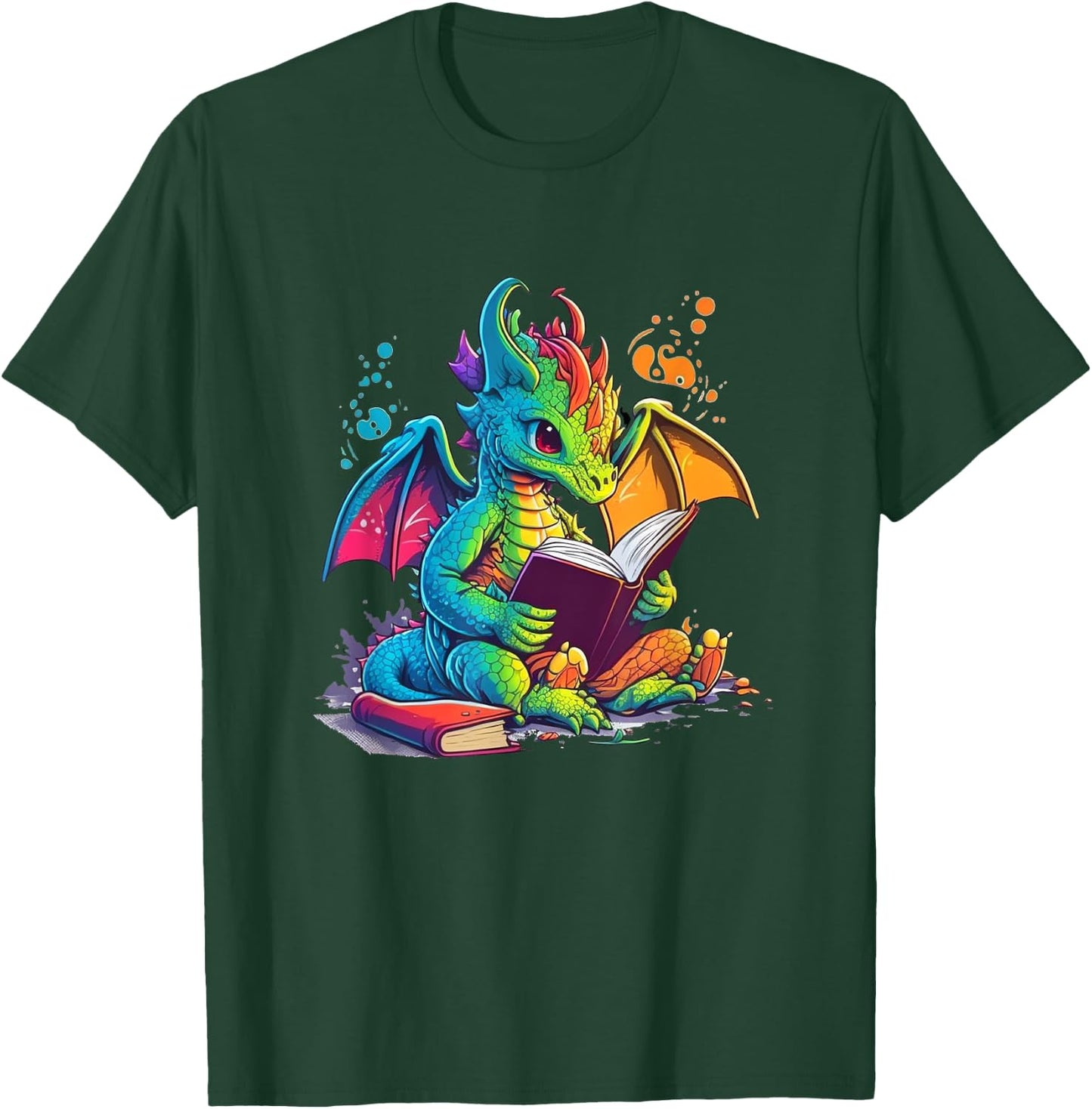 Cute Dragon Reading Book T-Shirt - T-Shirt | Forest