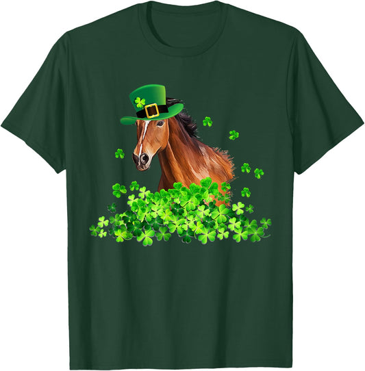 Horse Shamrock Horseback Riding Funny St Patrick's Day Gift T-Shirt - T-Shirt | Forest