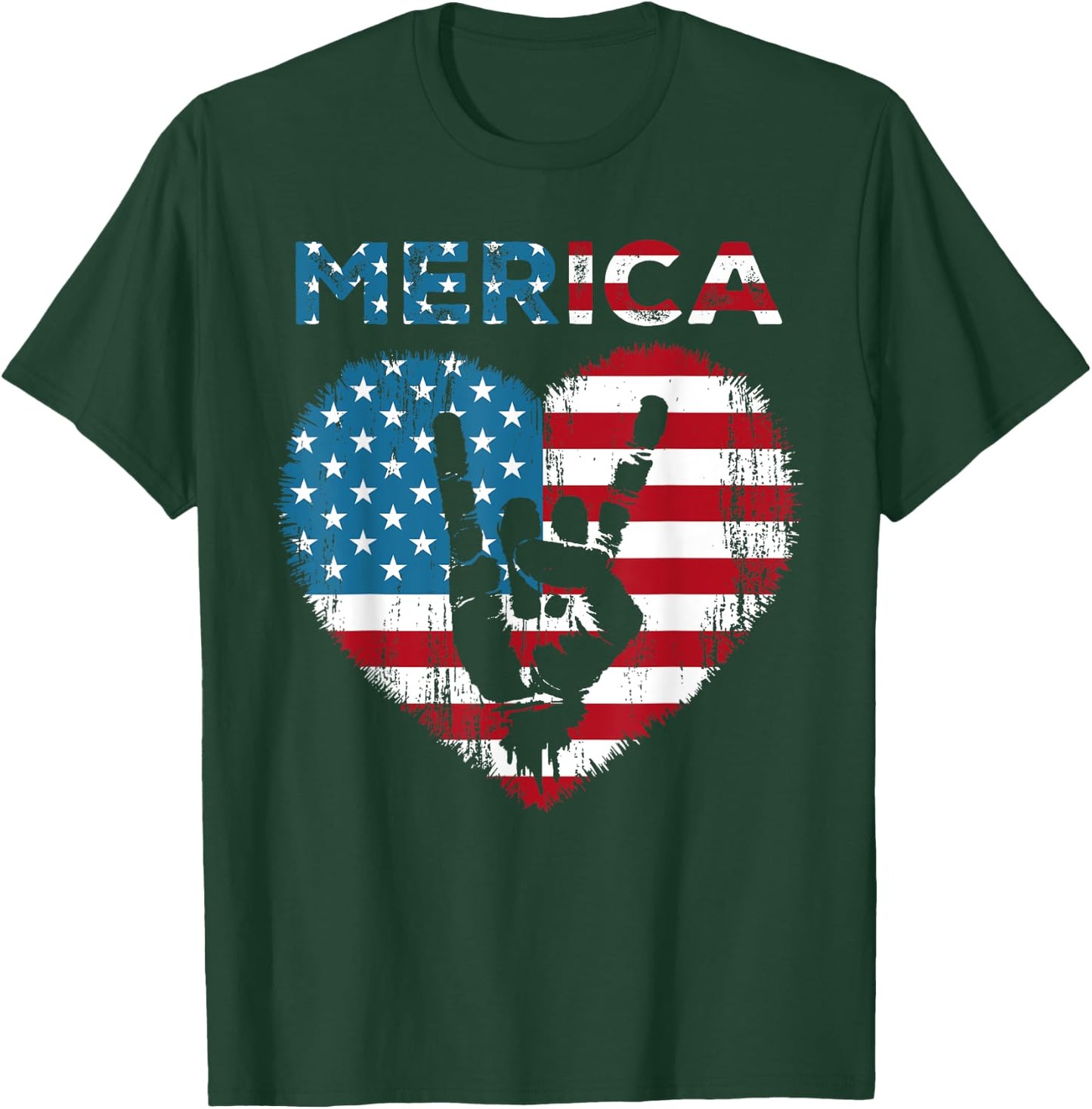 Merica Rock Sign 4th of July American Flag USA Men Women T-Shirt - T-Shirt | Forest