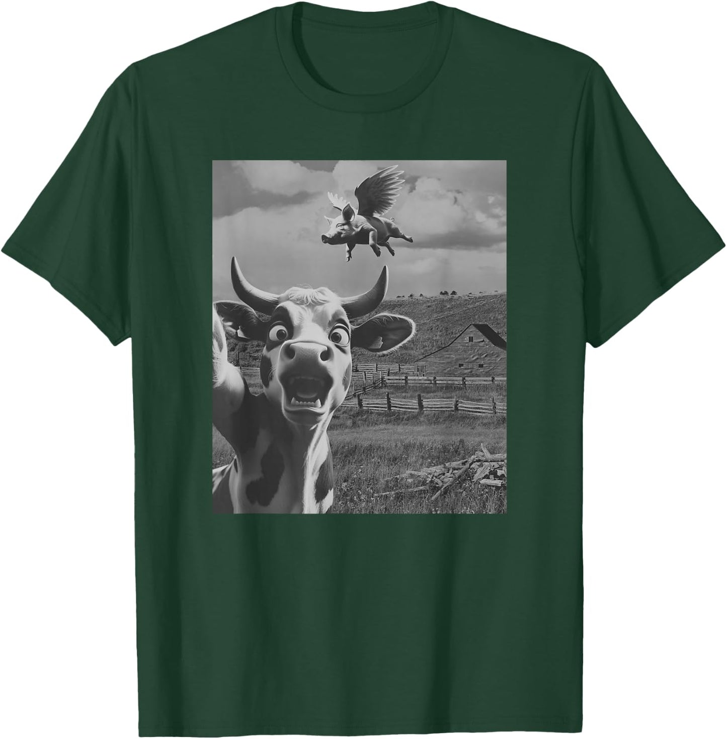 Cow Selfie With Flying Pigs Fly Funny Gift Women Kid T-Shirt - T-Shirt | Forest