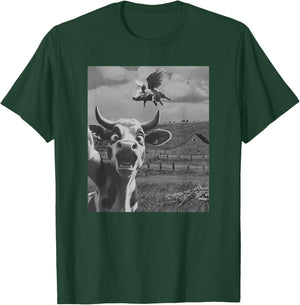 Cow Selfie With Flying Pigs Fly Funny Gift Women Kid T-Shirt - T-Shirt | Forest