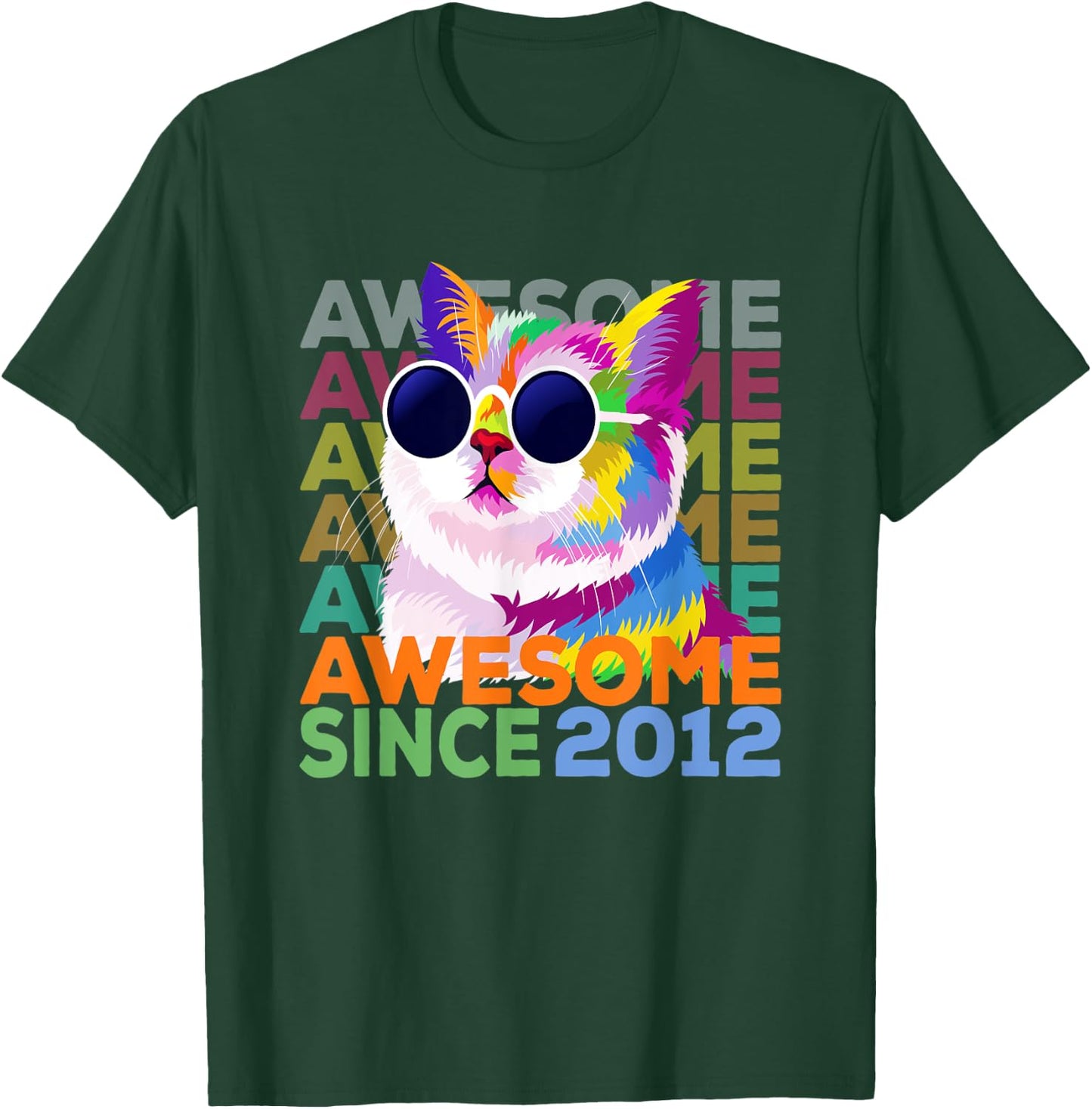 Awesome Since 2012 Shirt Funny Cat Lover 10th Birthday Shirt Women Kids T-Shirt - T-Shirt | Forest