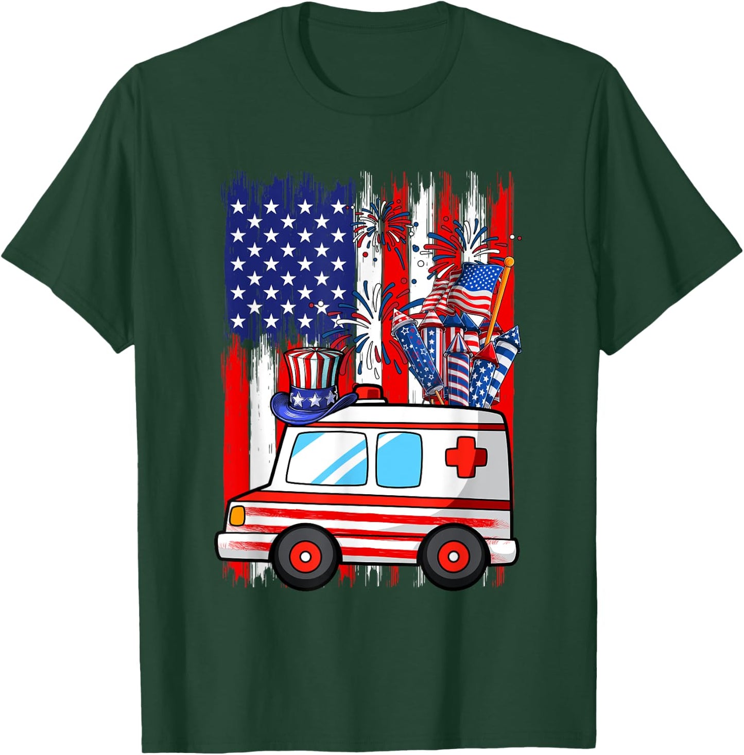 Red Blue White Costume Ambulance 4th Of July Proud Flag Kids Men T-Shirt - T-Shirt | Forest