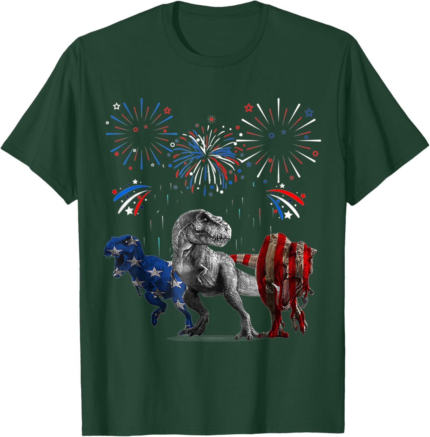 Red White Blue T Rex Dinosaur Firework 4th Of July Kids Men T-Shirt - T-Shirt | Forest