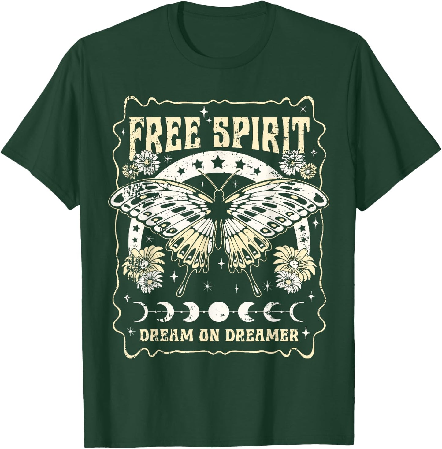 Vintage Retro Free Spirit Dream on Dreamer Butterfly T-Shirt - T-Shirt | Forest