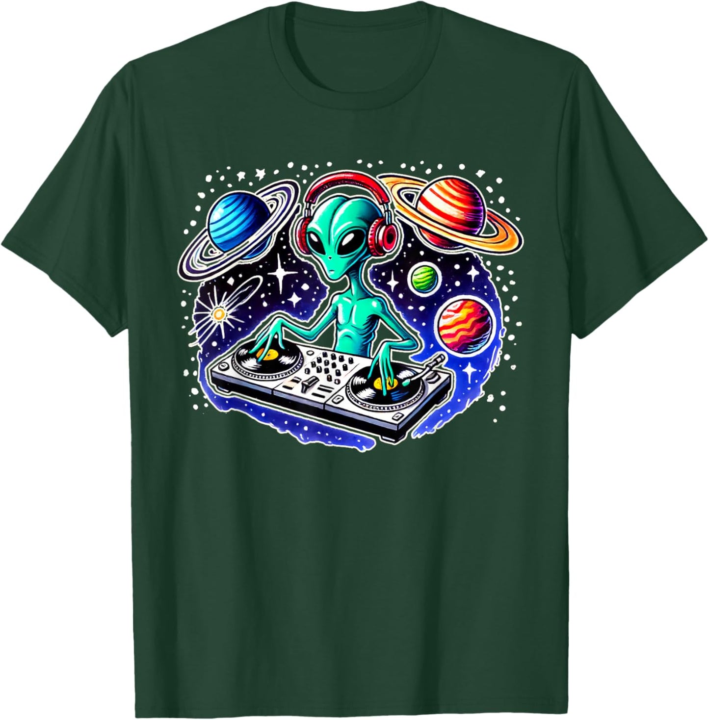Alien DJ Funny Cosmic Space Rave EDM Music Festival Alien T-Shirt - T-Shirt | Forest