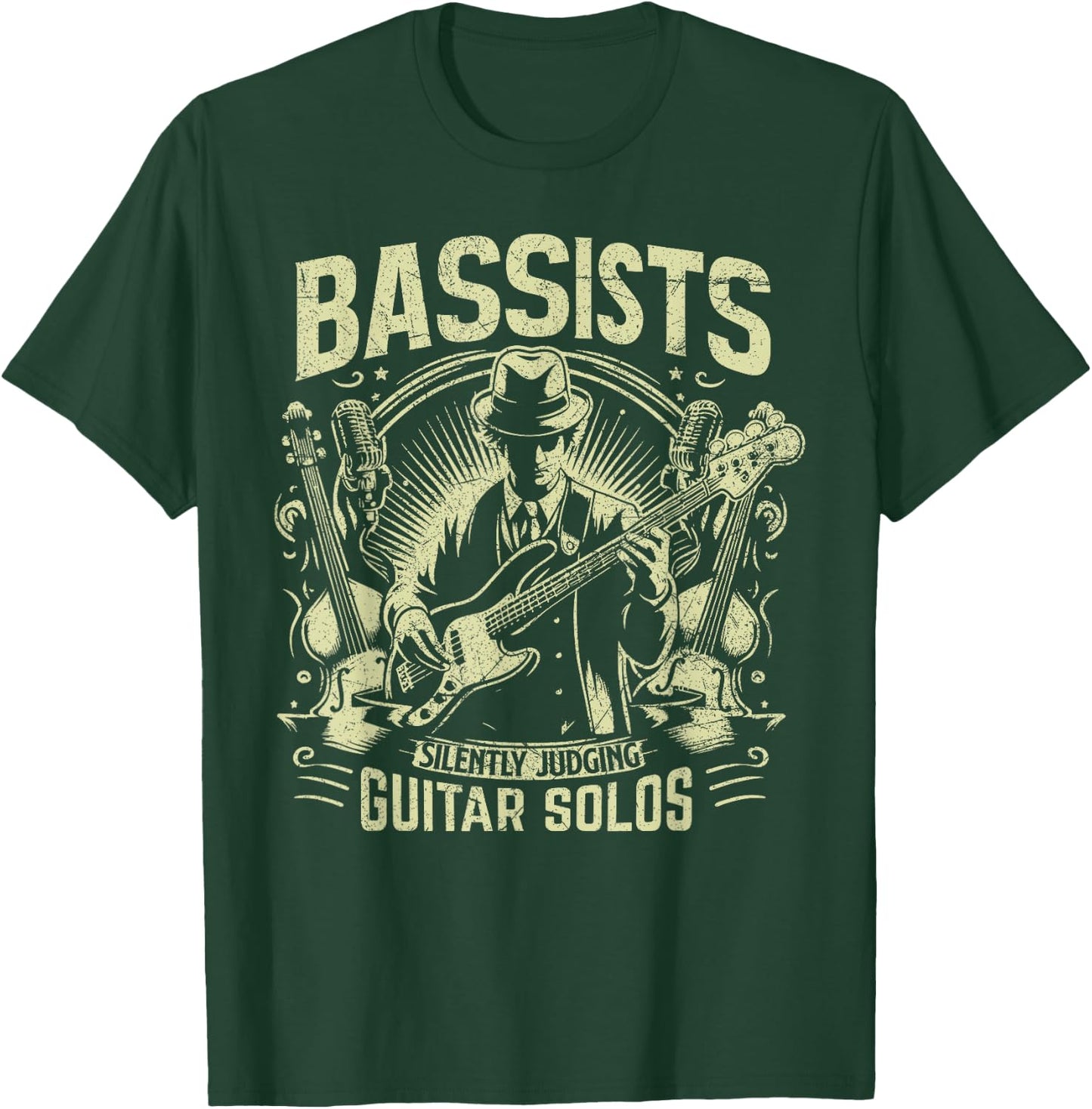 Bassists silently judging Guitar Solos Bass Player T-Shirt - T-Shirt | Forest