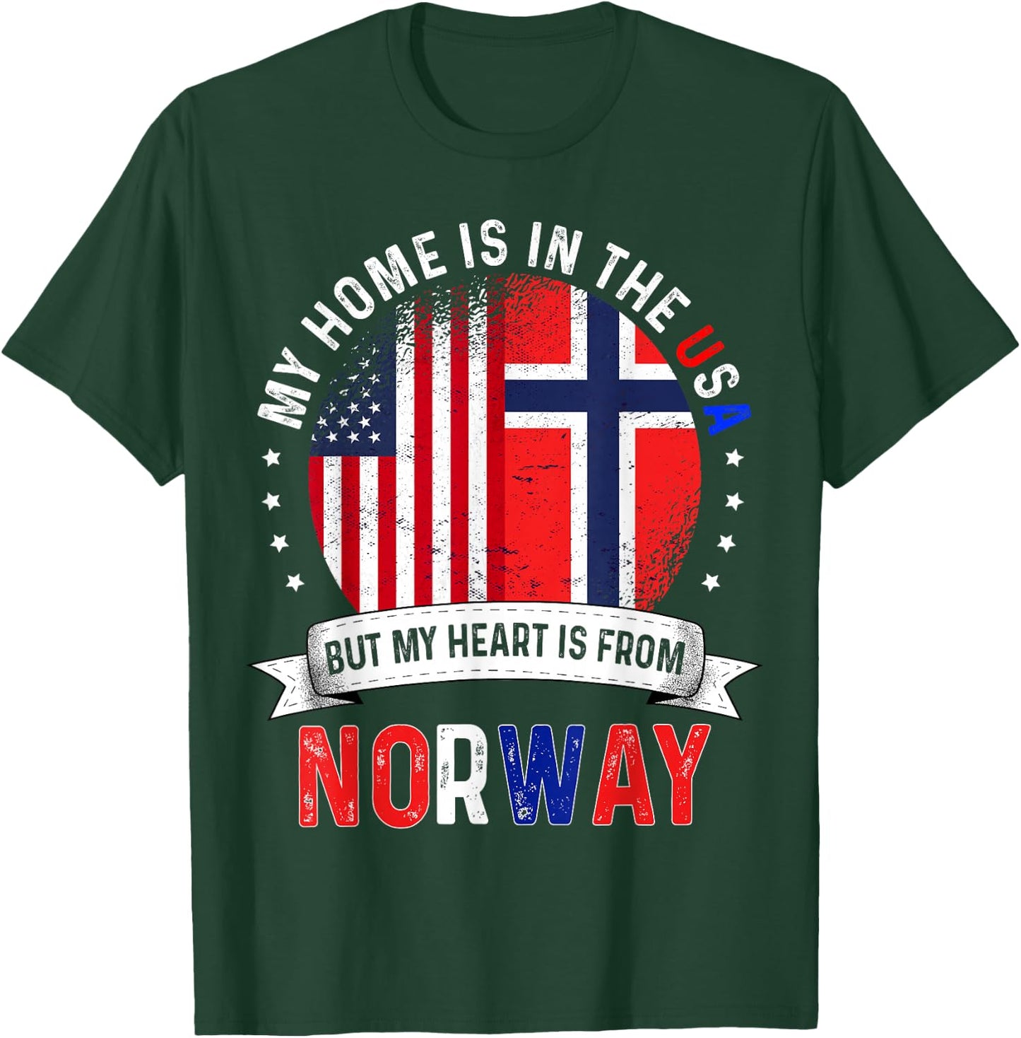 Norwegian American Patriot Heart is from Norway Flag T-Shirt - T-Shirt | Forest