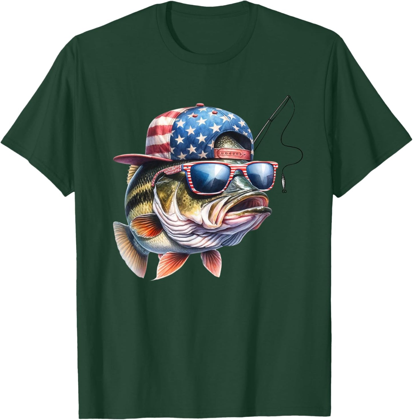 Funny Fishing & Fisherman Gift American Flag T-Shirt - T-Shirt | Forest