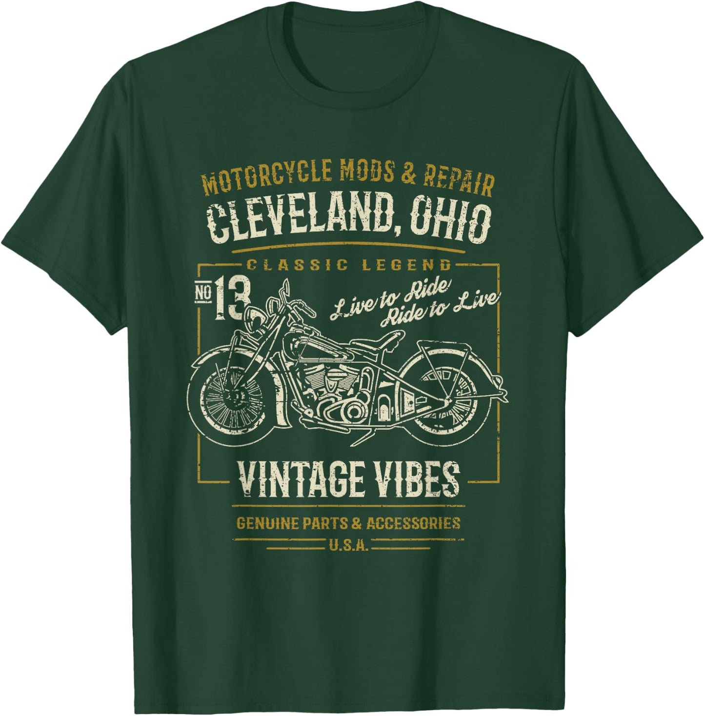 Cleveland Ohio Vintage Style Motorcycle Adventure Design T-Shirt - T-Shirt | Forest