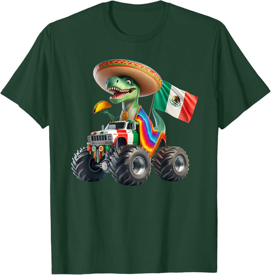 Funny Dinosaur Taco Monster Truck Cinco De Mayo Viva Mexico T-Shirt - T-Shirt | Forest