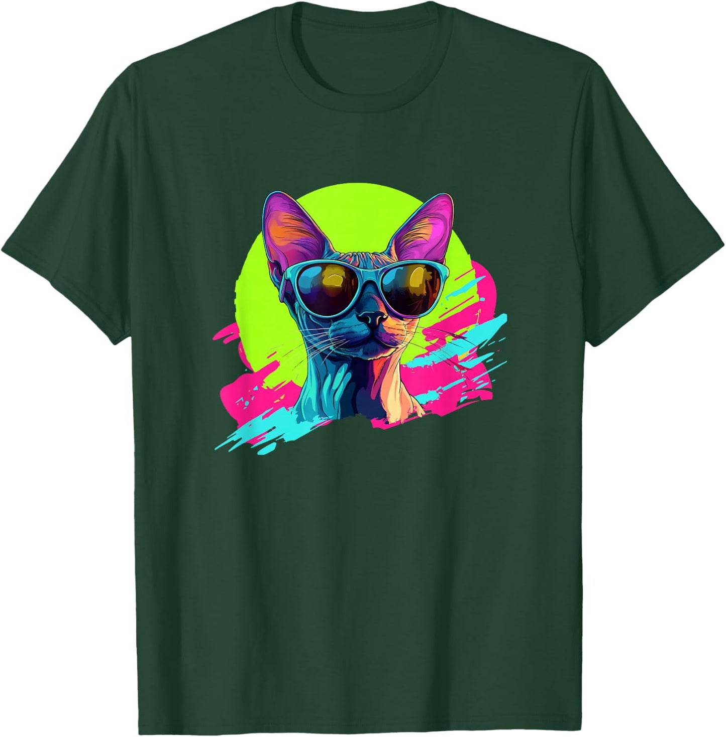 Funny Retro Vintage 80s Sunglasses Hairless Sphinx Cat Lover T-Shirt - T-Shirt | Forest