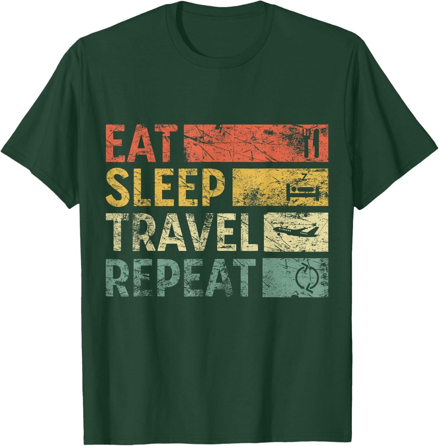 Vintage Travel Eat Sleep Travel Repeat T-Shirt - T-Shirt | Forest