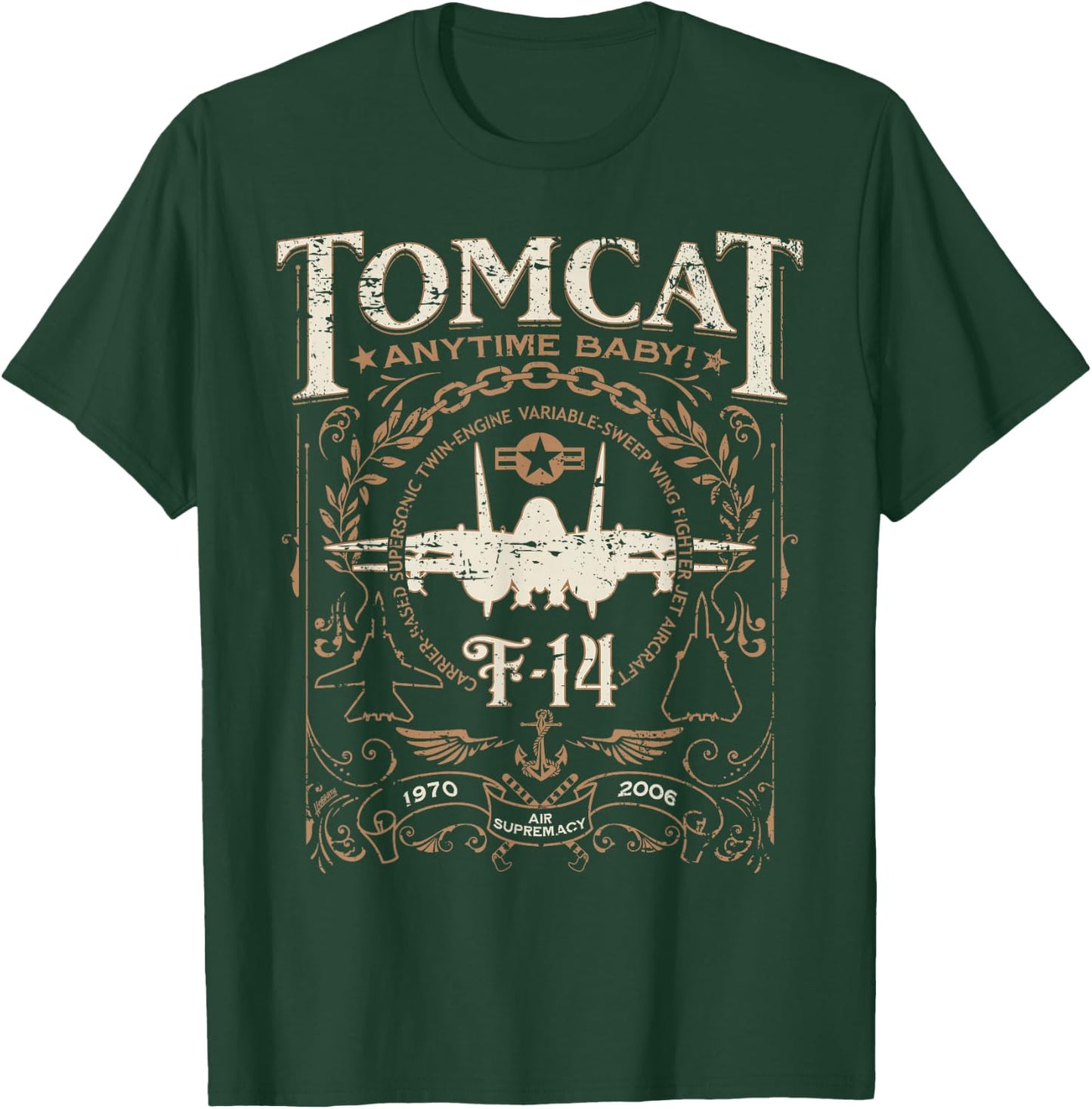Classic F-14 Tomcat Military Fighter Jet Distressed Design T-Shirt - T-Shirt | Forest