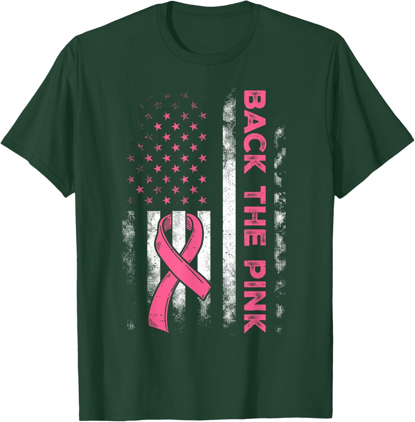Back The Pink Us Flag Breast Cancer Awareness Women Men Kids T-Shirt - T-Shirt | Forest