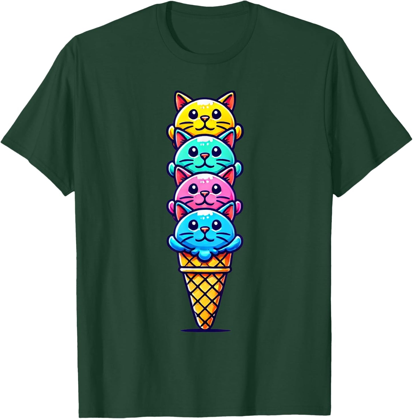 Funny Cat Scoops Ice Cream Cone Dessert Kitten Lover T-Shirt - T-Shirt | Forest