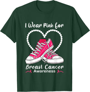 Sneaker & Pearls I Wear Pink For Breast Cancer Awareness T-Shirt - T-Shirt | Forest