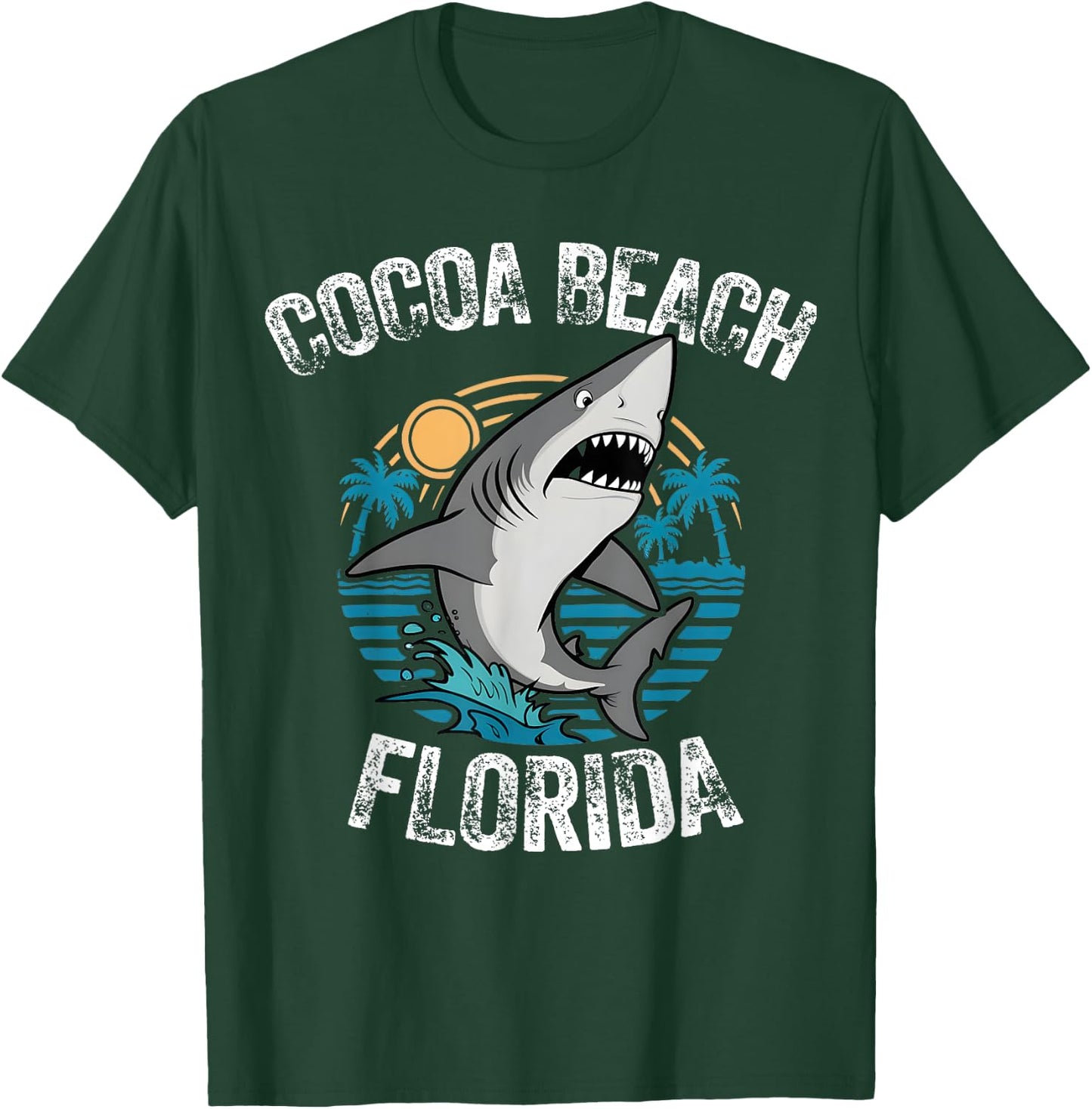 Cocoa Beach Florida Shark Palm Tree Beach Family Vacation T-Shirt - T-Shirt | Forest