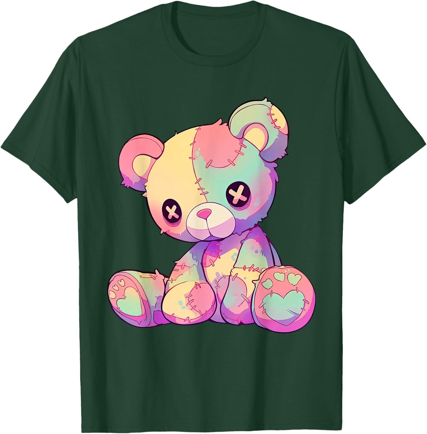 Kawaii Pastel Goth Creepy Cute Witchy Patchwork Teddy Bear T-Shirt - T-Shirt | Forest