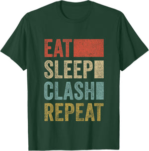 Eat Sleep Clash Repeat Kids Teens Retro Gamer Clash T-Shirt - T-Shirt | Forest