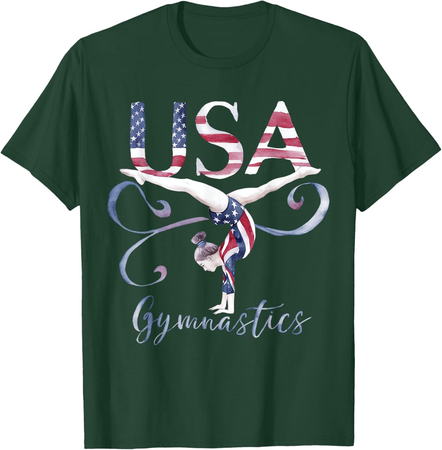 Gymnastics Patriotic USA Gymnast American Pride Women Girls T-Shirt - T-Shirt | Forest