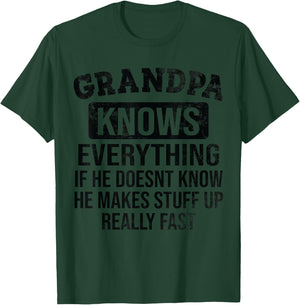 Funny Grandpa Knows Everything Father's Day Dad Jokes 2024 T-Shirt - T-Shirt | Forest