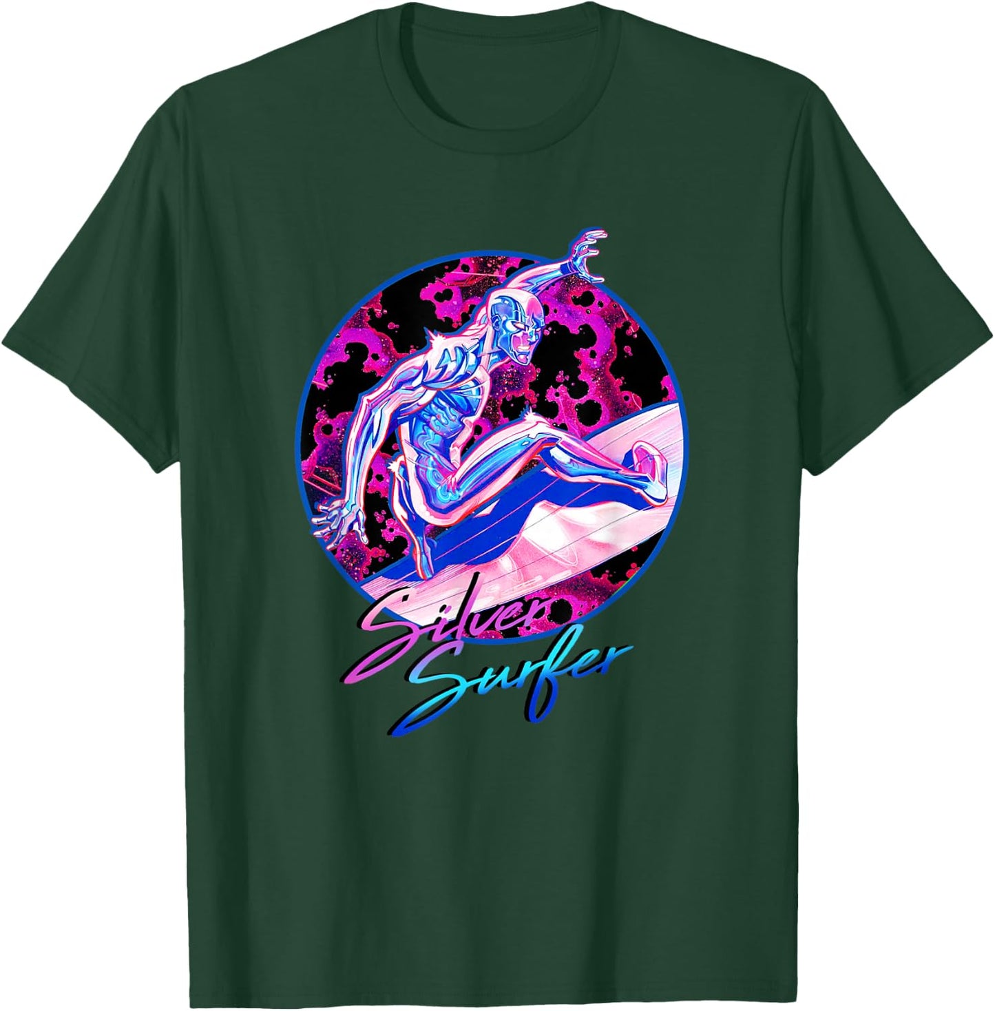 Marvel Fantastic Four Silver Surfer Bright Neon 80s Logo T-Shirt - T-Shirt | Forest