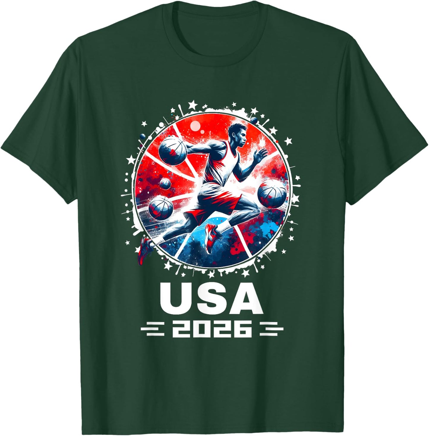 Basketball USA Go USA Team USA Flag 2026 Basketball T-Shirt - T-Shirt | Forest