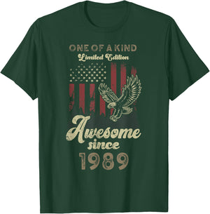 1989 American Flag Eagle 37th Birthday Patriotic T-Shirt - T-Shirt | Forest