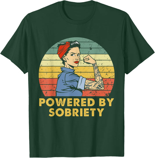 Powered By Sobriety Alcoholics Anonymous AA Sober Women T-Shirt - T-Shirt | Forest