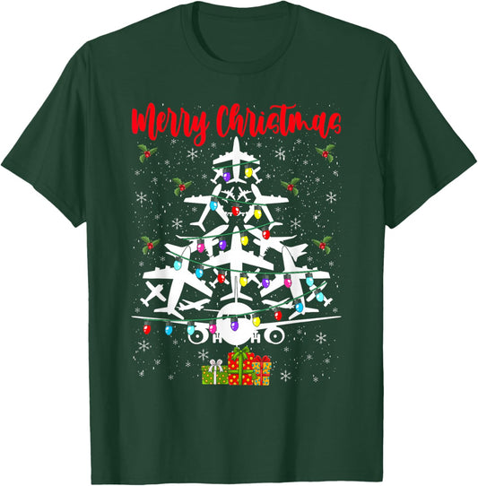 Airplane Christmas Tree Merry Christmas Most Likely Pilot T-Shirt - T-Shirt | Forest