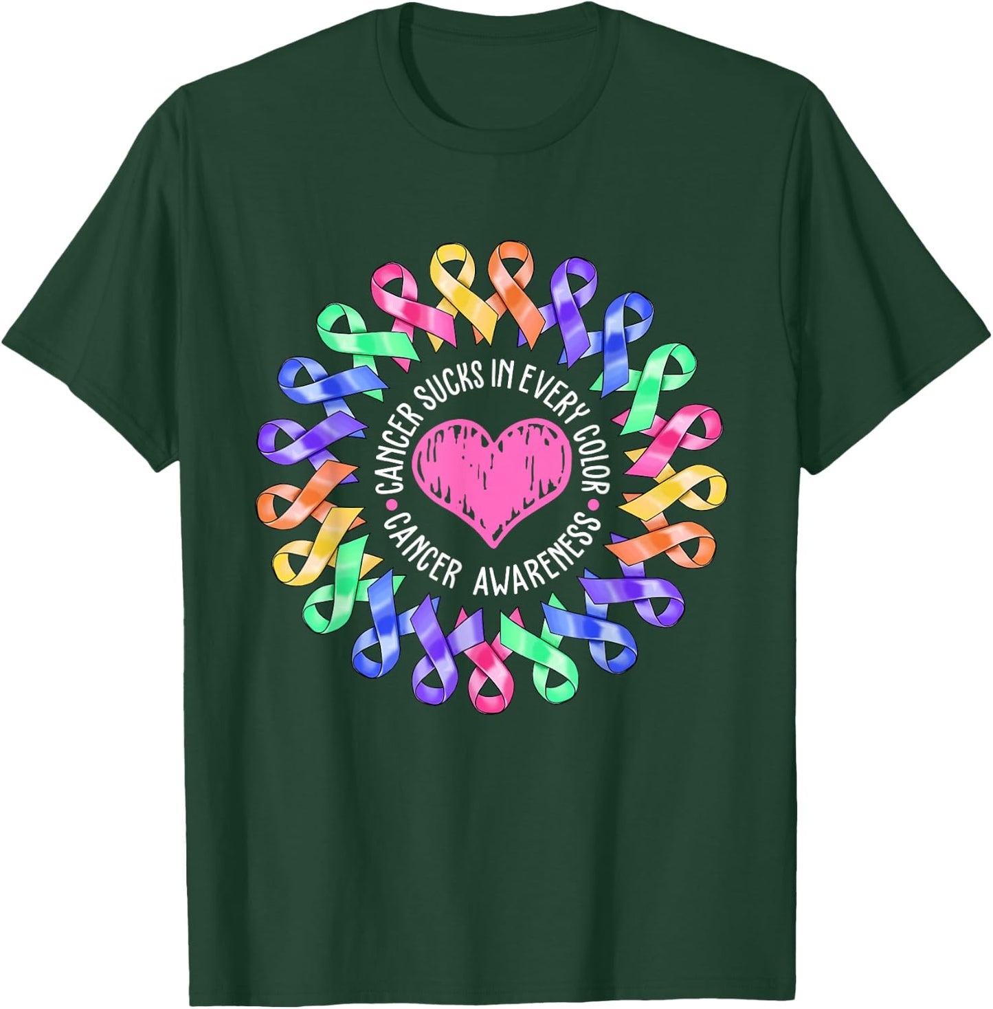 Cancer Sucks In Every Color Fighter Breast Cancer Awareness T-Shirt - T-Shirt | Forest