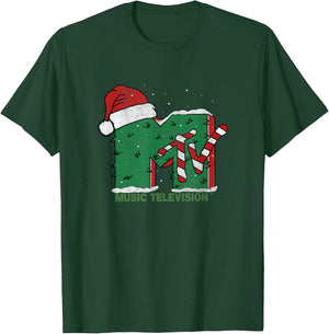 MTV Christmas Vintage Santa Claus & Christmas Tree Logo T-Shirt - T-Shirt | Forest