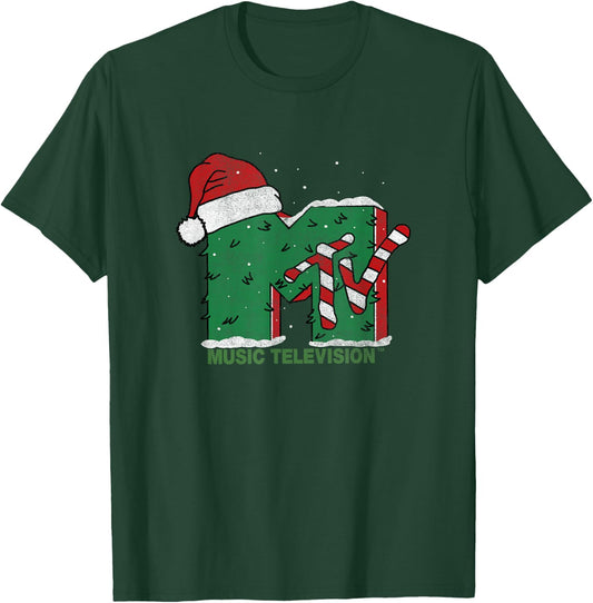MTV Christmas Vintage Santa Claus & Christmas Tree Logo T-Shirt - T-Shirt | Forest