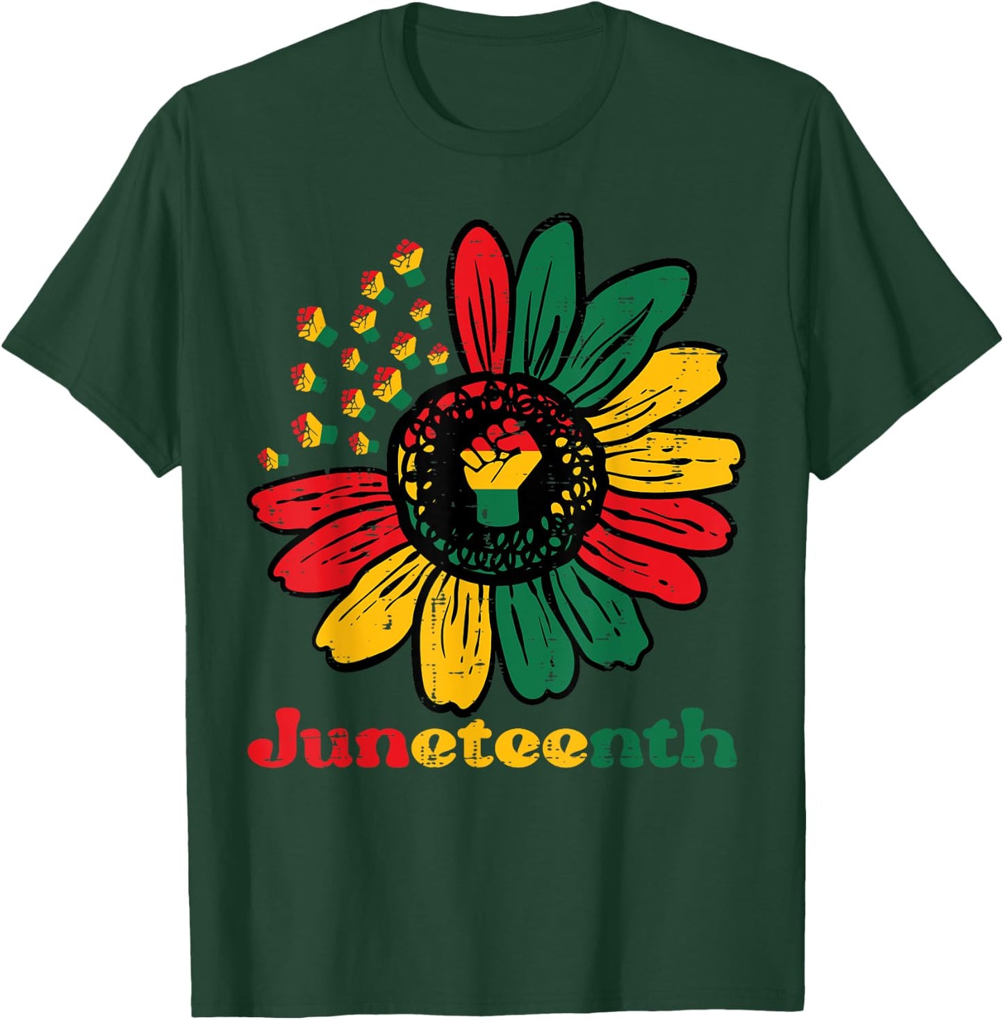 Juneteenth African Sunflower Fists Girls Kids Toddler Women T-Shirt - T-Shirt | Forest