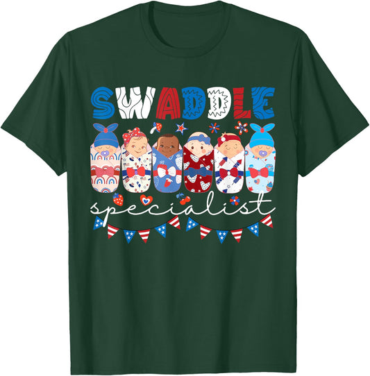 Swaddle Specialist NICU Mother Baby Nurse 4th Of July USA Men T-Shirt - T-Shirt | Forest