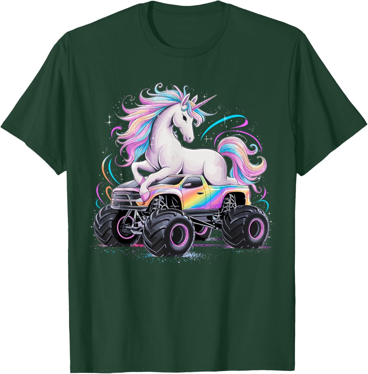 Monster Truck Unicorn Birthday Party Girls Monster Truck T-Shirt - T-Shirt | Forest