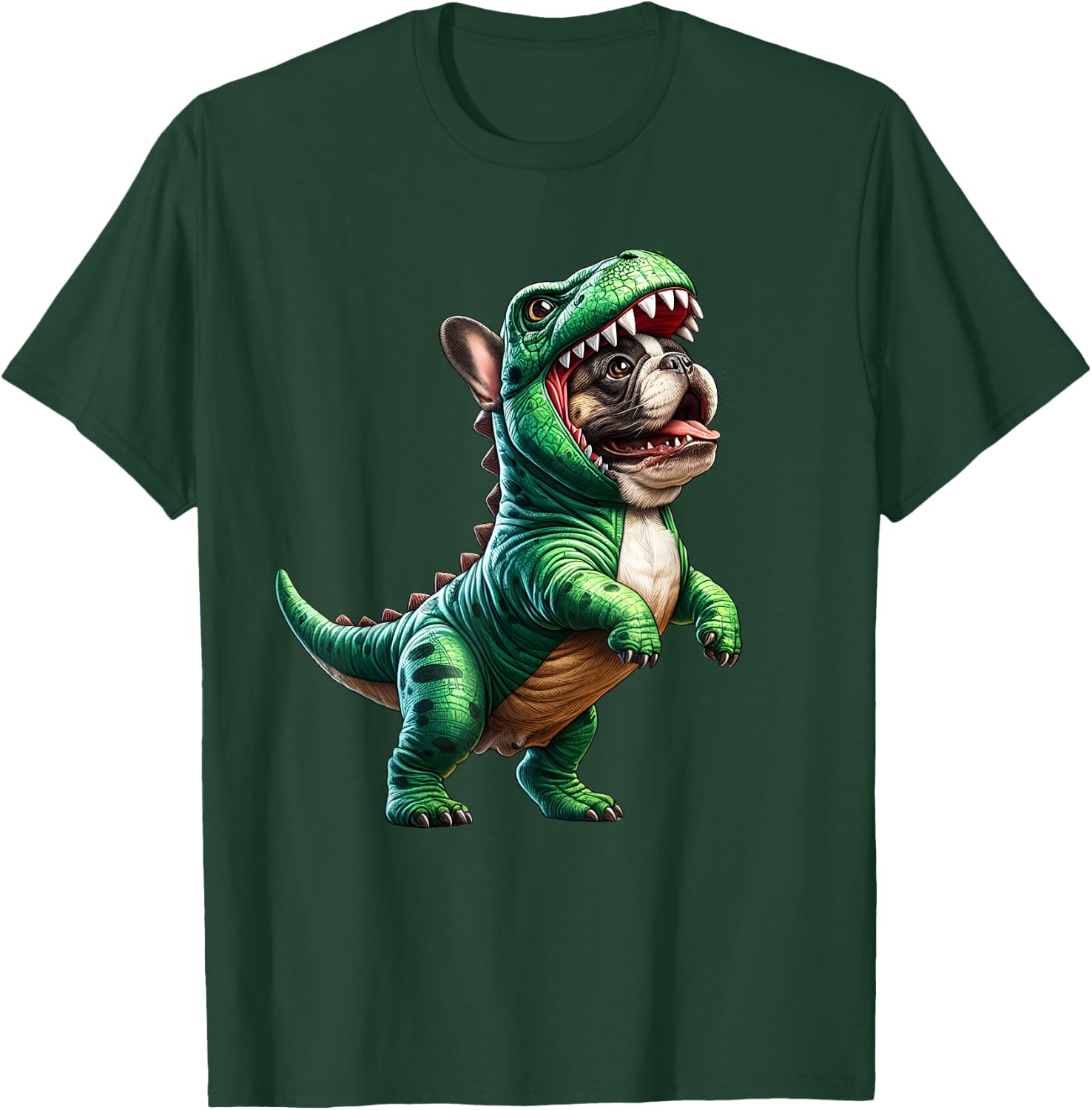 French Bulldog Wearing T-Rex Dinosaur Outfit Funny Dog Lover T-Shirt - T-Shirt | Forest